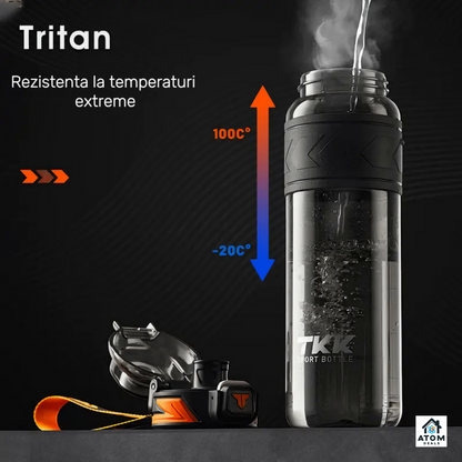 Sticlă sport 1000 ml, Tritan fără BPA, pai, deschidere automată, filtru ceai