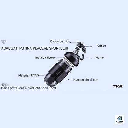 Shaker sport 700 ml – Tritan fără BPA, capac etanș, marcaje dozaj, gri/portocaliu