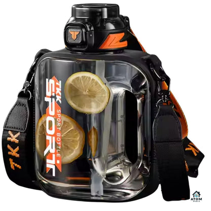 Sticlă sport 1000 ml Tritan fără BPA, pai silicon, capac flip, curea