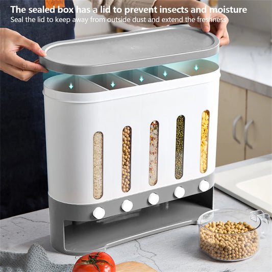 Wall-Mounted 5-in-1 Cereal and Grain Dispenser for Kitchen