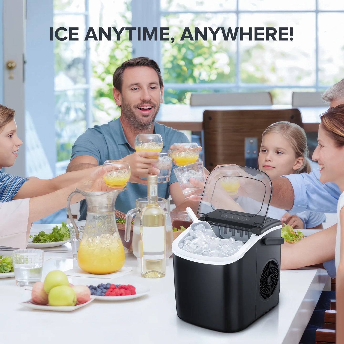 Countertop Ice Maker, Self-Cleaning Portable Ice Maker Machine with Handle, 9 Bullet-Shaped Ice Cubes Ready in 6 Mins, 26Lbs/24H with Ice Scoop and Basket for Home/Kitchen/Party