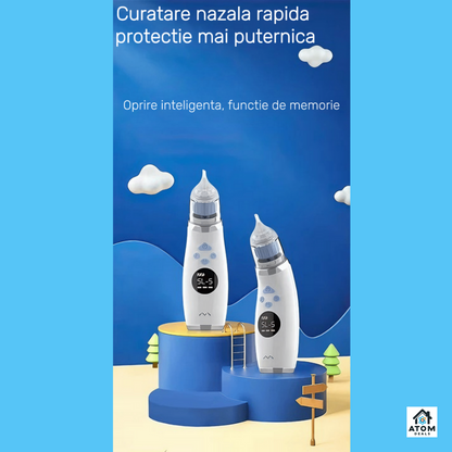 Aspirator nazal electric pentru copii și bebeluși, 5 viteze, auto-curățare, IPX6 rezistent la apă, acumulator 600mAh, 3 capete