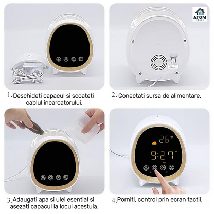Umidificator Smart WiFi ATOM DEALS®️, aromaterapie, Alexa, Google, ceas, meteo, APP