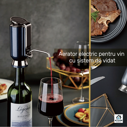 Aerator electric si decantor de vin ATOM DEALS®️, dispenser automat, dozare automata, display digital cu touch, baterie reincarcabila 900mAh, portabil, pentru vin ATOM Deals