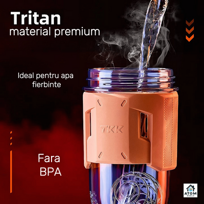 Shaker sport 700 ml – Tritan fără BPA, capac etanș, marcaje dozaj, gri/portocaliu