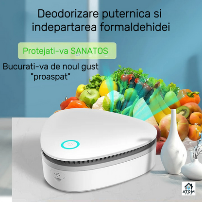 Sterilizator portabil cu ozon ATOM DEALS®️, purificator de aer pentru frigider, dulap, masina, birou, eliminare mirosuri si bacterii, reincarcabil USB, fara baterii, tehnologie UV