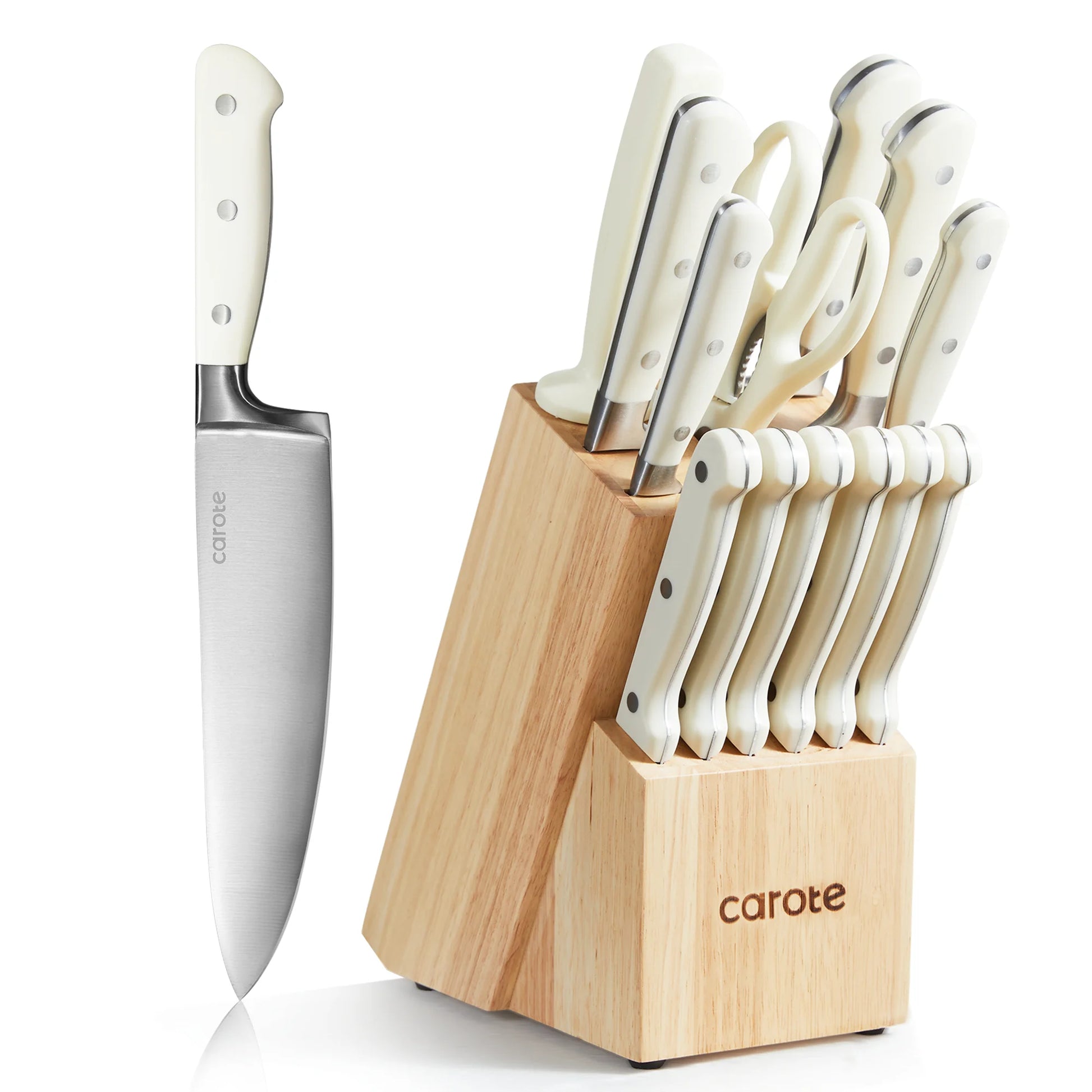 14-Piece Stainless Steel Knife Set with Wooden Block, Dishwasher Safe