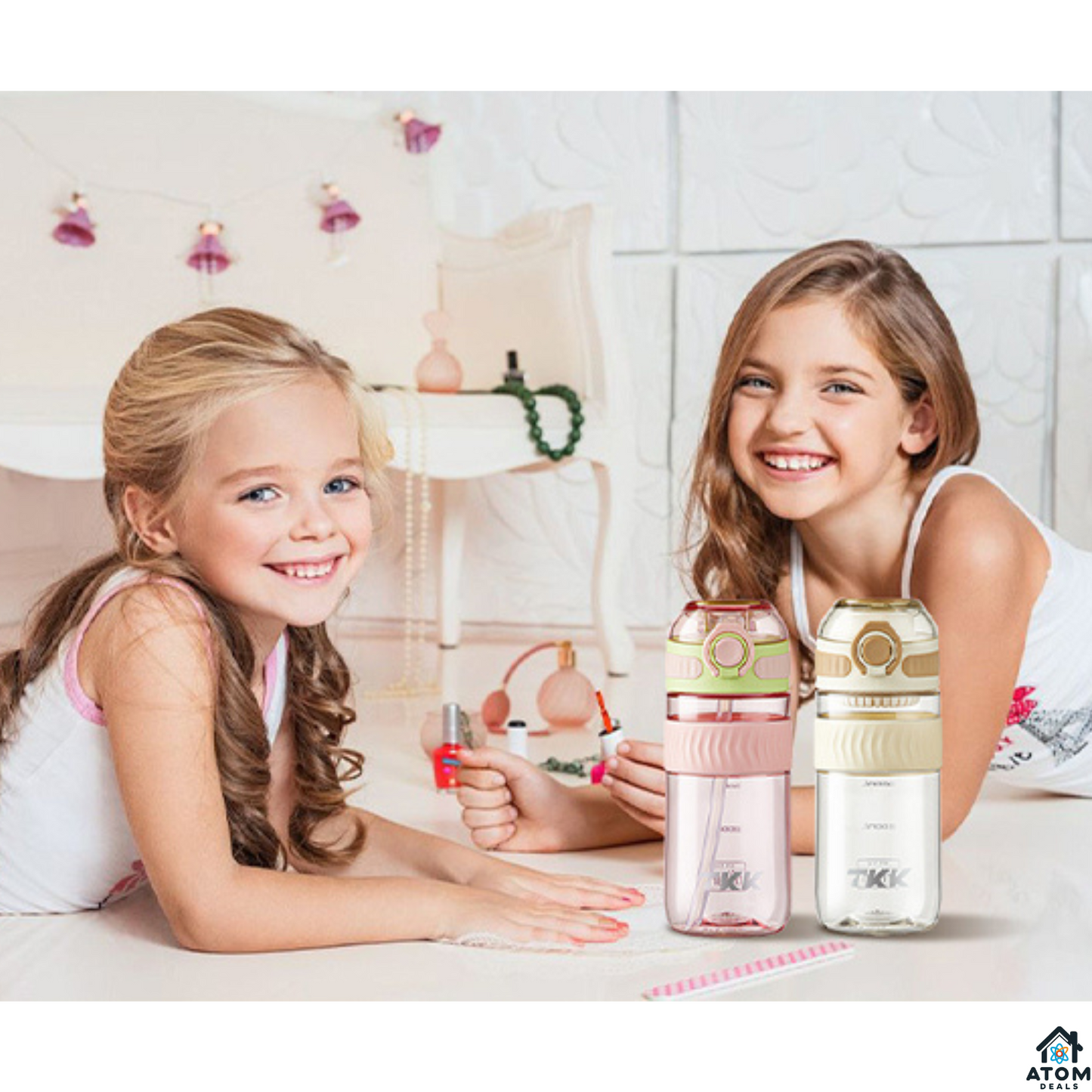 Sticla Tritan 550ml ATOM DEALS® BPA Free, pentru copii, cu capac etans, recipient apa sport, sticla reutilizabila pentru birou, sala, calatorii, design modern