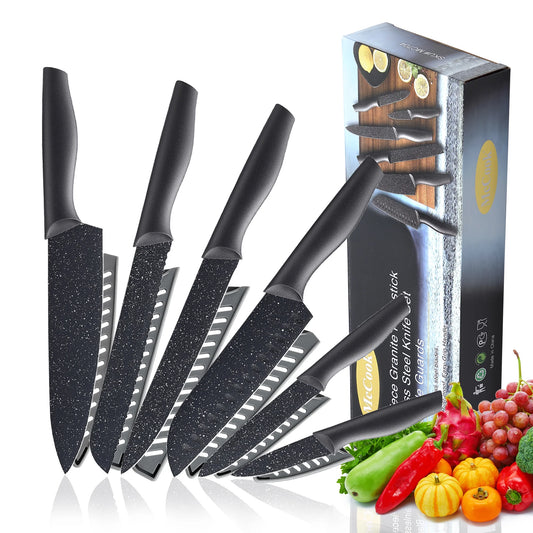 Knife Set,  12-Piece Granite Kitchen Knife Set, High Carbon German Stainless Steel Knives Set with Blade Guards, Non-Stick Coating, Ultra Sharp, Dishwasher Safe