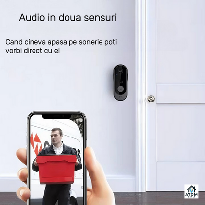 Sonerie video smart ATOM DEALS, 1080P, WiFi, Tuya, IP65, noapte