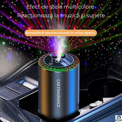 Odorizant auto ATOM Deals® smart cu difuzie nano, purificare aer, RGB muzical, parfum Cologne Ocean, aluminiu premium