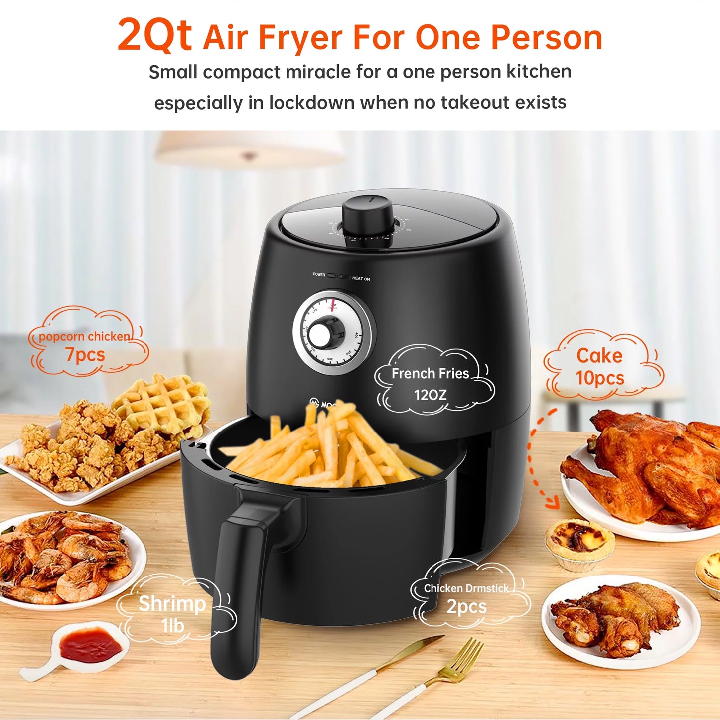 Air Fryer 2Qt Air Fryer Oven with Time/Temp Control, Air Fryer Liner