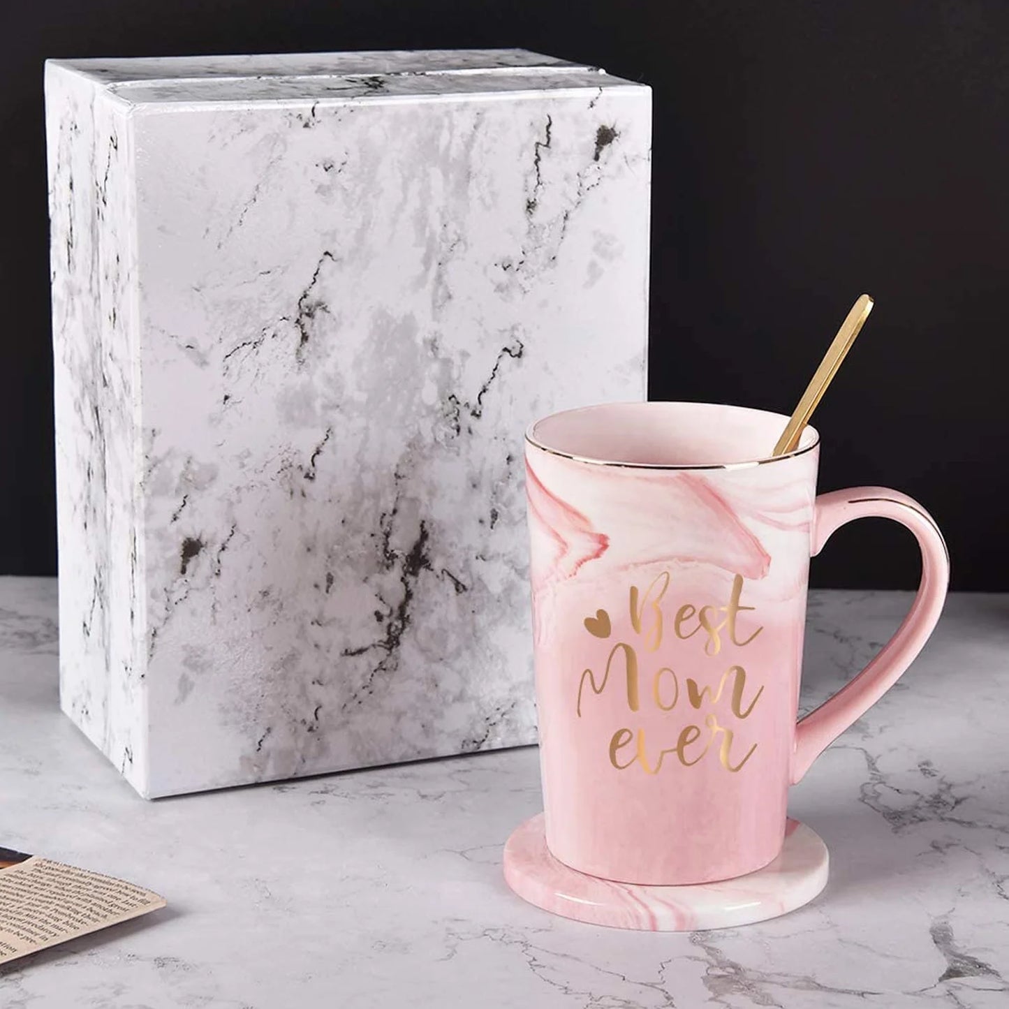 Gifts for Mom - Best Mom Ever Coffee Mug, Best Mom Gifts for Mothers Day, Birthday Gifts, Mother'S Day Gifts, Christmas Gifts,  14 Fl Oz Pink Marble Coffee Mugs Ceramic Mug Tea Cup