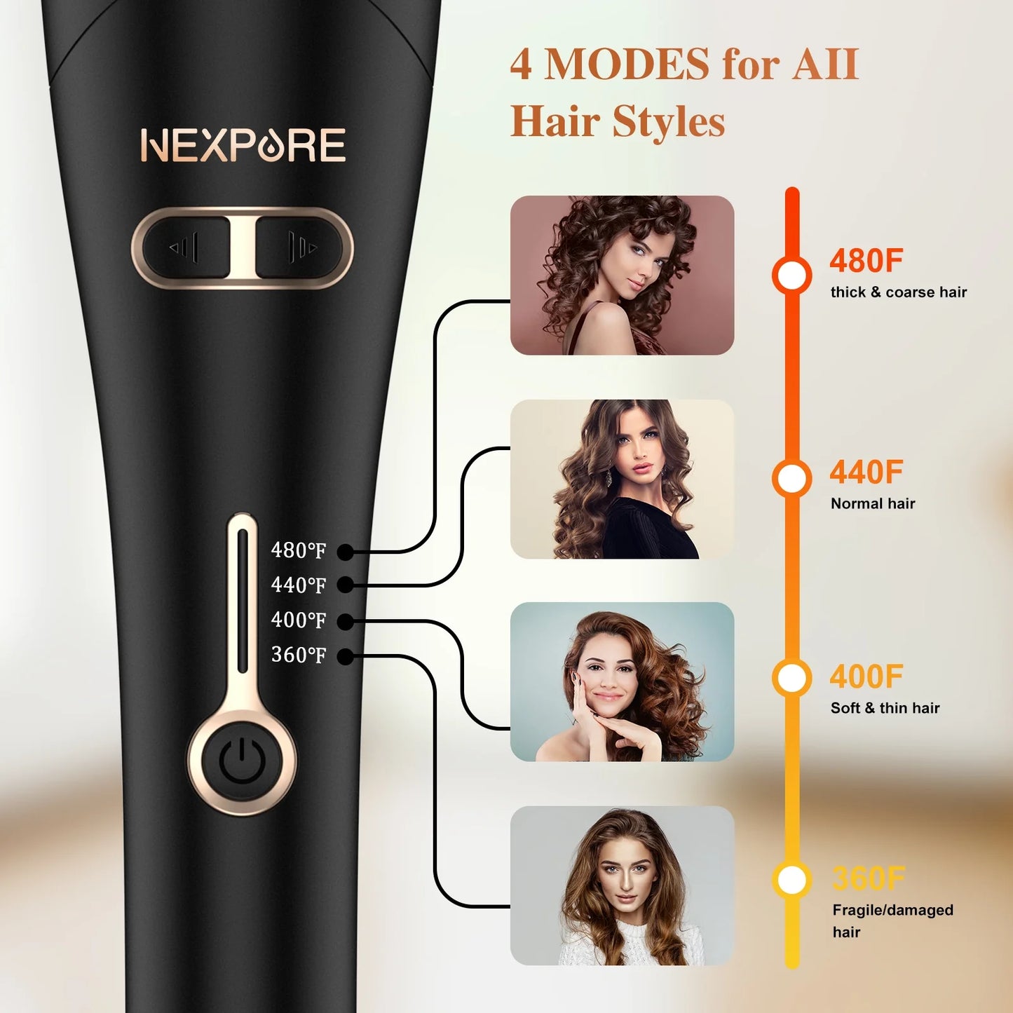 Curling Irons,Curling Iron Professional with 1" Large Rotating Barrel,Salon Curl Hair,Gold