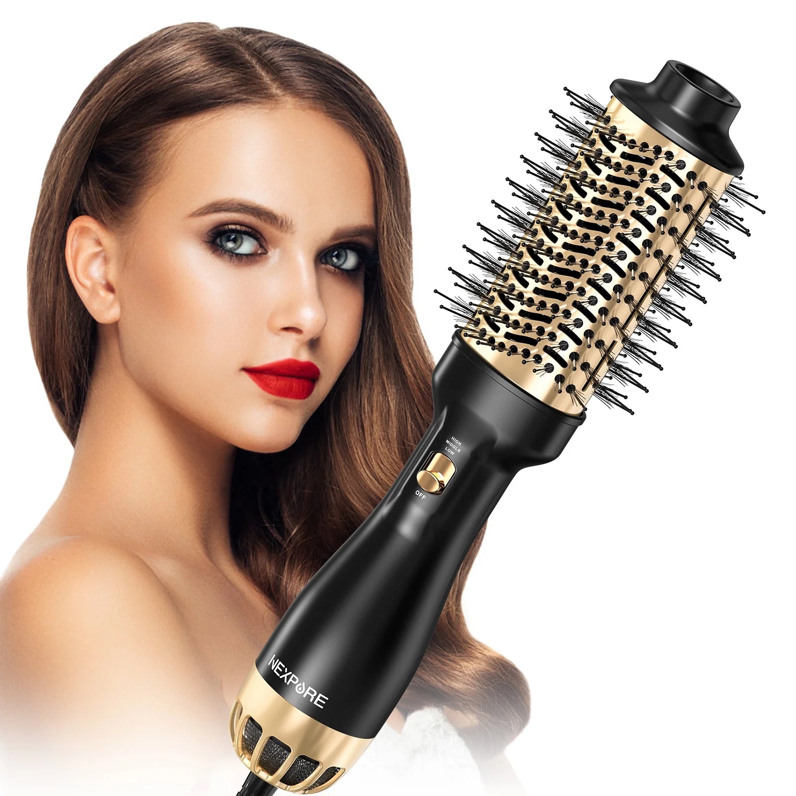 Hair Dryer Brush,Upgraded 4 in 1 Hair Dryer Brush Blow Dryer Brush in One with Negative Ion Anti-Frizz Ceramic Titanium Barrel Hot Air Brush Hair Straightener Brush