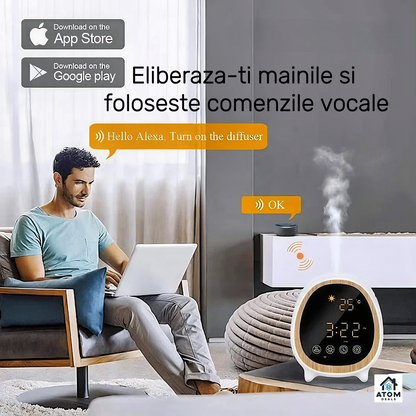 Umidificator Smart WiFi ATOM DEALS®️, aromaterapie, Alexa, Google, ceas, meteo, APP