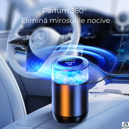Odorizant auto premium negru, difuzor aromaterapie fara apa ATOM Deals®, reincarcabil type-C, LED ambient, super silentios, design metalic luxury 10 ml