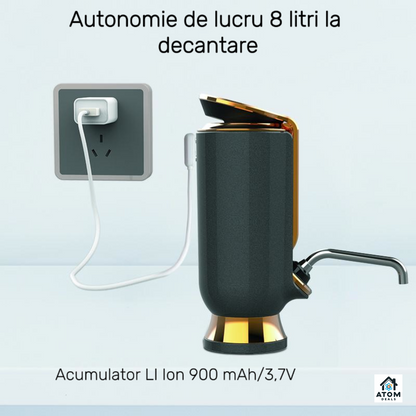 Aerator electric si decantor de vin ATOM DEALS®️, dispenser automat, dozare automata, display digital cu touch, baterie reincarcabila 900mAh, portabil, pentru vin ATOM Deals