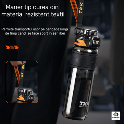 Sticlă sport 1000 ml, Tritan fără BPA, pai, deschidere automată, filtru ceai