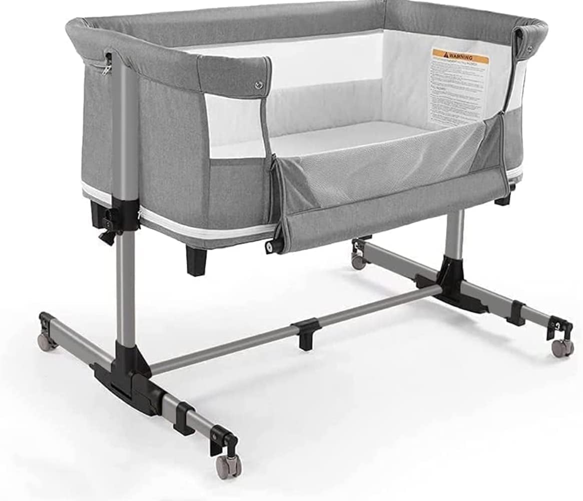 Portable, adjustable gray bassinet, ideal for newborns