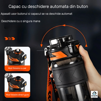 Sticlă sport 1000 ml, Tritan fără BPA, pai, deschidere automată, filtru ceai
