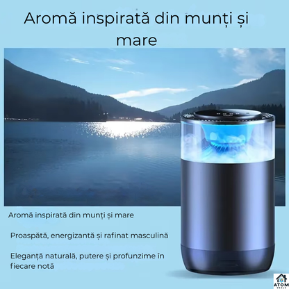 Odorizant auto premium negru, difuzor aromaterapie fara apa ATOM Deals®, reincarcabil type-C, LED ambient, super silentios, design metalic luxury 10 ml