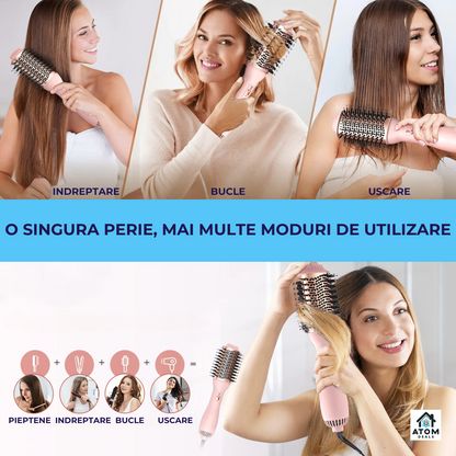Perie electrică 3 în 1 indreaptă, ondulează, usucă, 1000W, ceramic, ioni