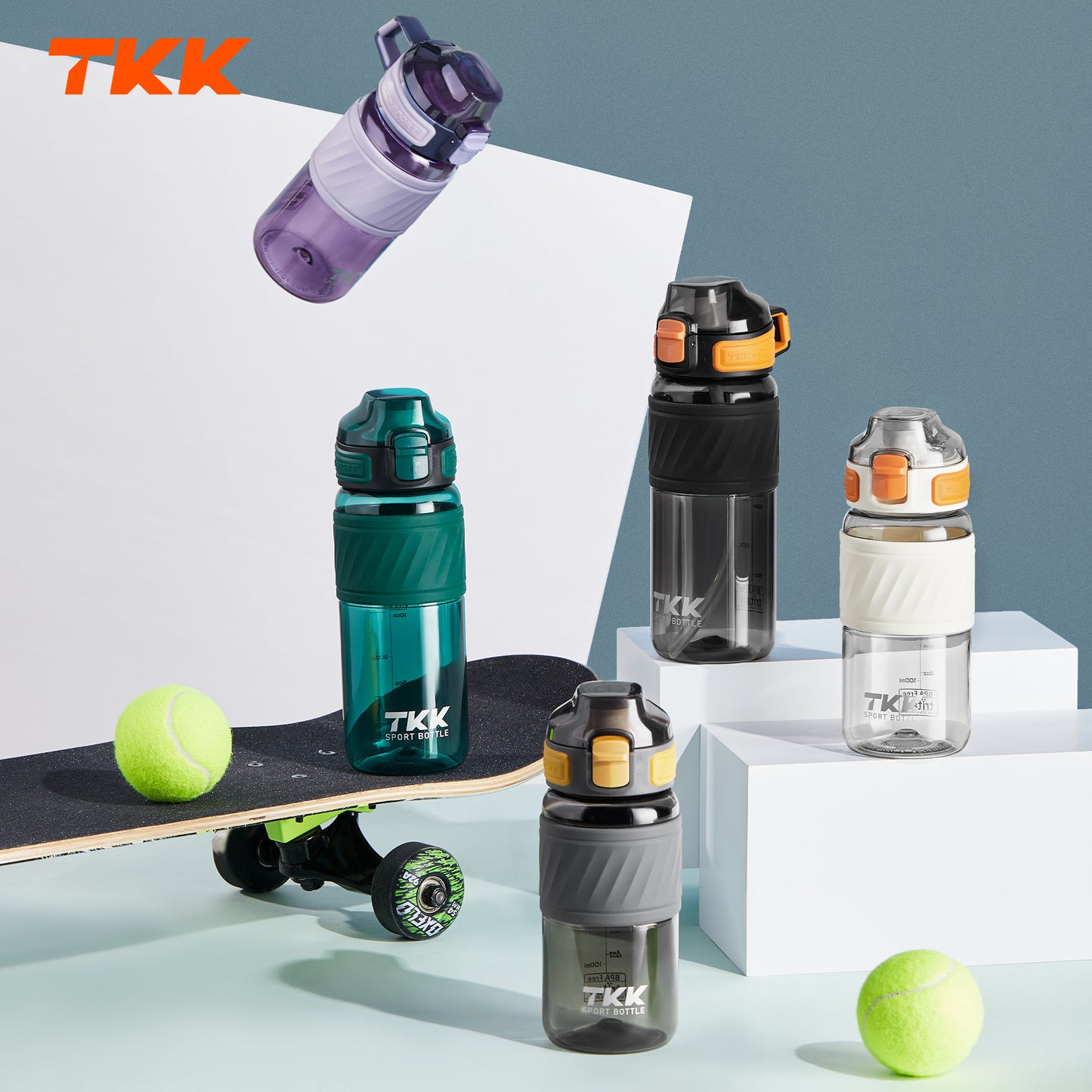 Sticlă apă 600 ml ATOM Deals® – Tritan fără BPA, pai silicon, capac flip, etanșă