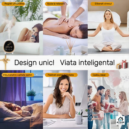 Umidificator Smart WiFi ATOM DEALS®️, aromaterapie, Alexa, Google, ceas, meteo, APP
