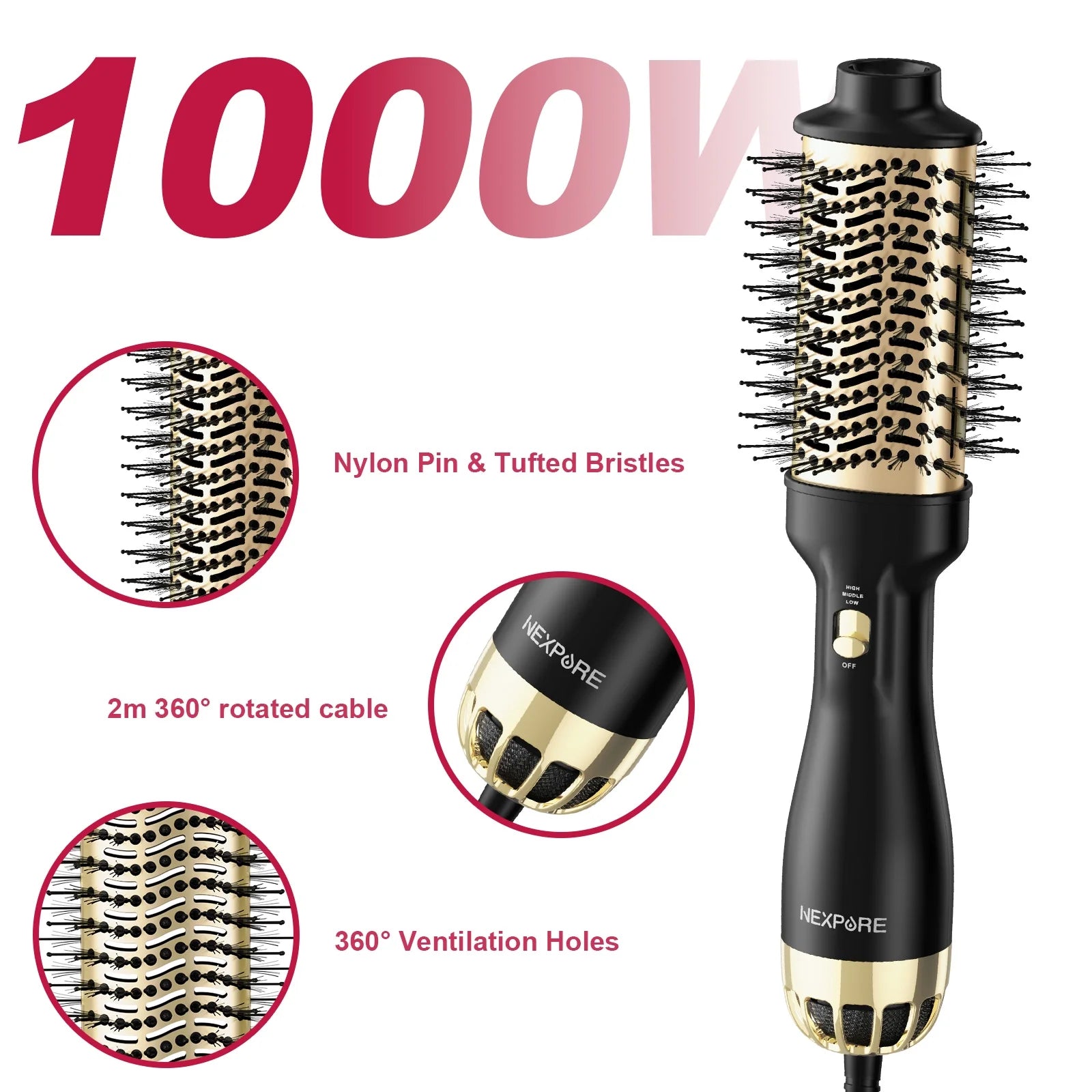 Hair Dryer Brush,Upgraded 4 in 1 Hair Dryer Brush Blow Dryer Brush in One with Negative Ion Anti-Frizz Ceramic Titanium Barrel Hot Air Brush Hair Straightener Brush