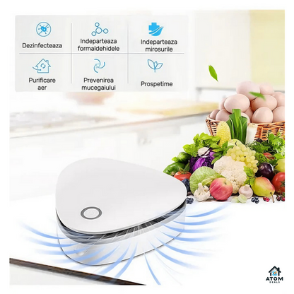 Sterilizator portabil cu ozon ATOM DEALS®️, purificator de aer pentru frigider, dulap, masina, birou, eliminare mirosuri si bacterii, reincarcabil USB, fara baterii, tehnologie UV