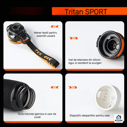 Sticlă sport 1000 ml, Tritan fără BPA, pai, deschidere automată, filtru ceai