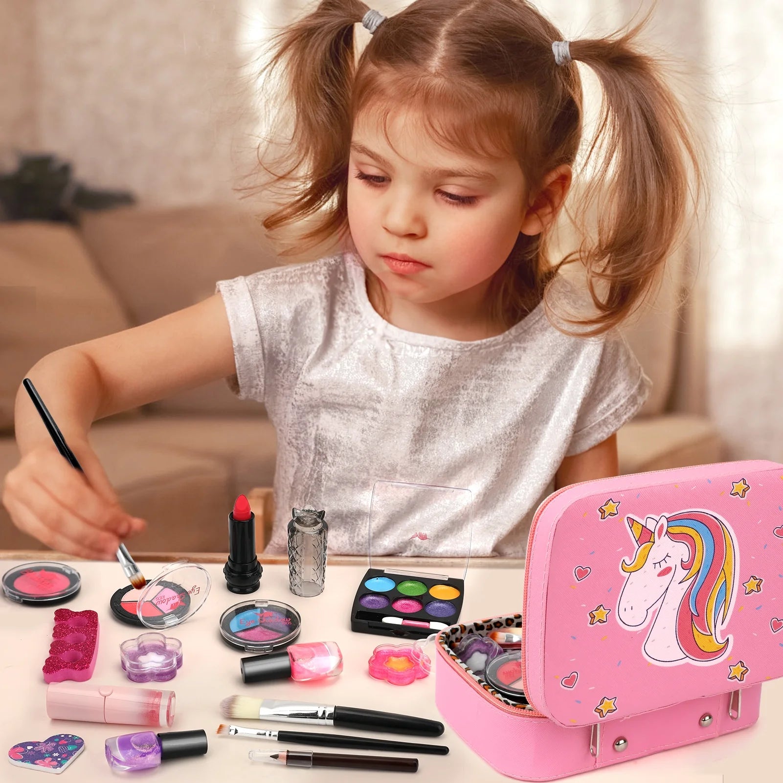 Washable Kids Makeup Kit for Girls Toys with Cute Makeup Bag, Toy for Girls Age 3 4 5 6 7 8 9 10 Year Old (25PCS)