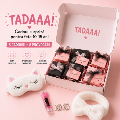 TADAAA! Cutie cadou pentru fete 10-15 ani cu 8 surprize și provocări