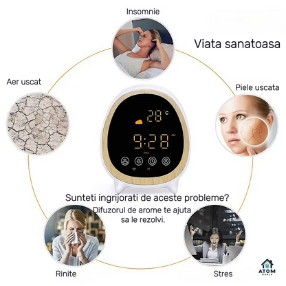 Umidificator Smart WiFi ATOM DEALS®️, aromaterapie, Alexa, Google, ceas, meteo, APP