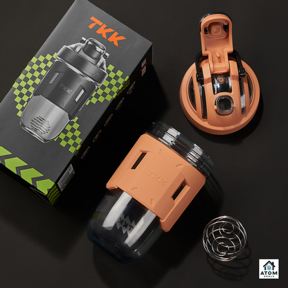 Shaker sport 700 ml – Tritan fără BPA, capac etanș, marcaje dozaj, gri/portocaliu