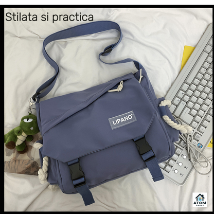 Geantă unisex Lipano – impermeabilă, 29x10x25 cm, stil coreean, buzunare multiple