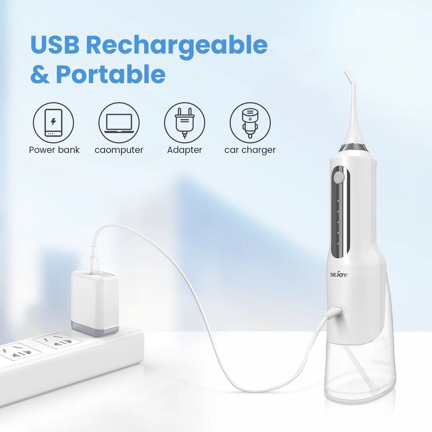 Cordless Water Flosser Dental Teeth Cleaner, Professional 270ML Tank USB Rechargeable Dental Oral Irrigator for Home and Travel, 5 Modes 5 Jet Tips, IPX7 Waterproof, Easy-To-Clean,White