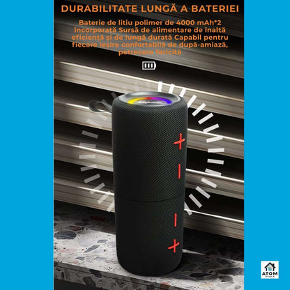 Boxa Bluetooth Portabila 40W (2x20W), Bass Puternic, IPX6 Waterproof, Autonomie 20h, TWS, LED RGB ATOM Deals