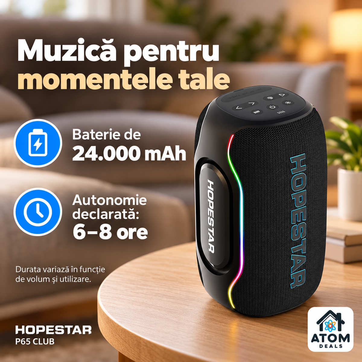 P65 baterie 24.000 si autonomie 6-8 ore