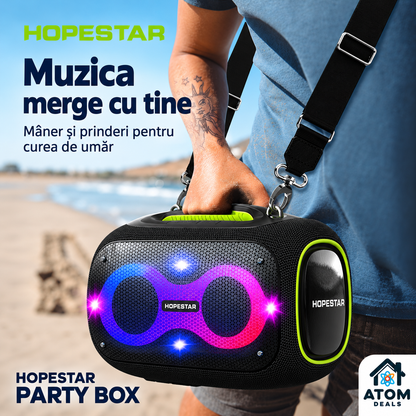 Boxă HOPESTAR Party Box transportată de mâner, cu o curea de umăr atașată