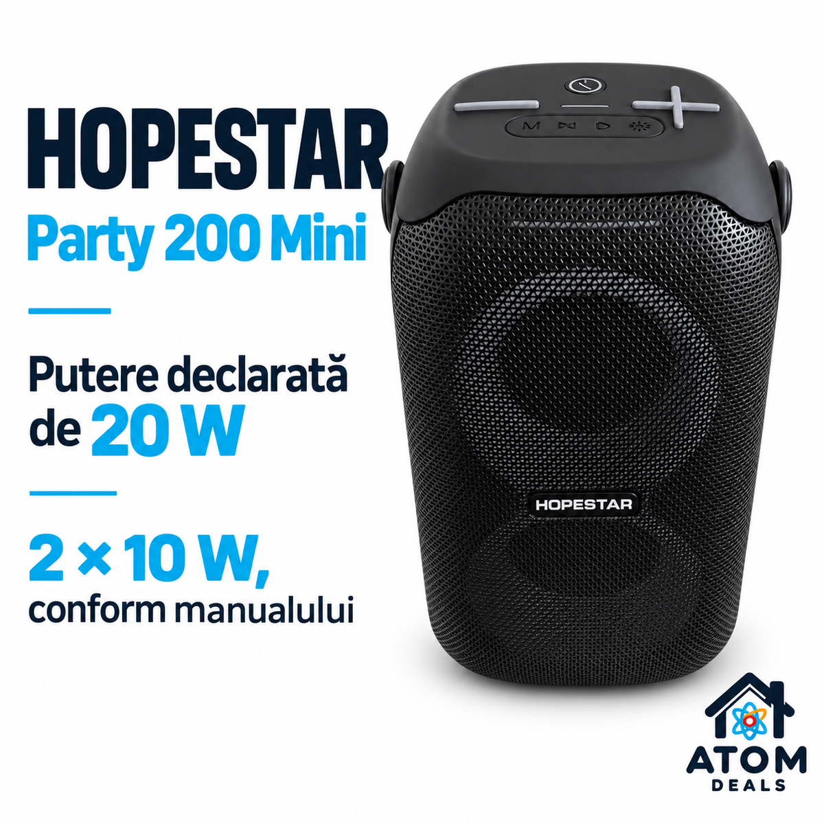 Boxă portabilă wireless HOPESTAR Party 200 Mini, neagră, cu comenzi pe carcasă