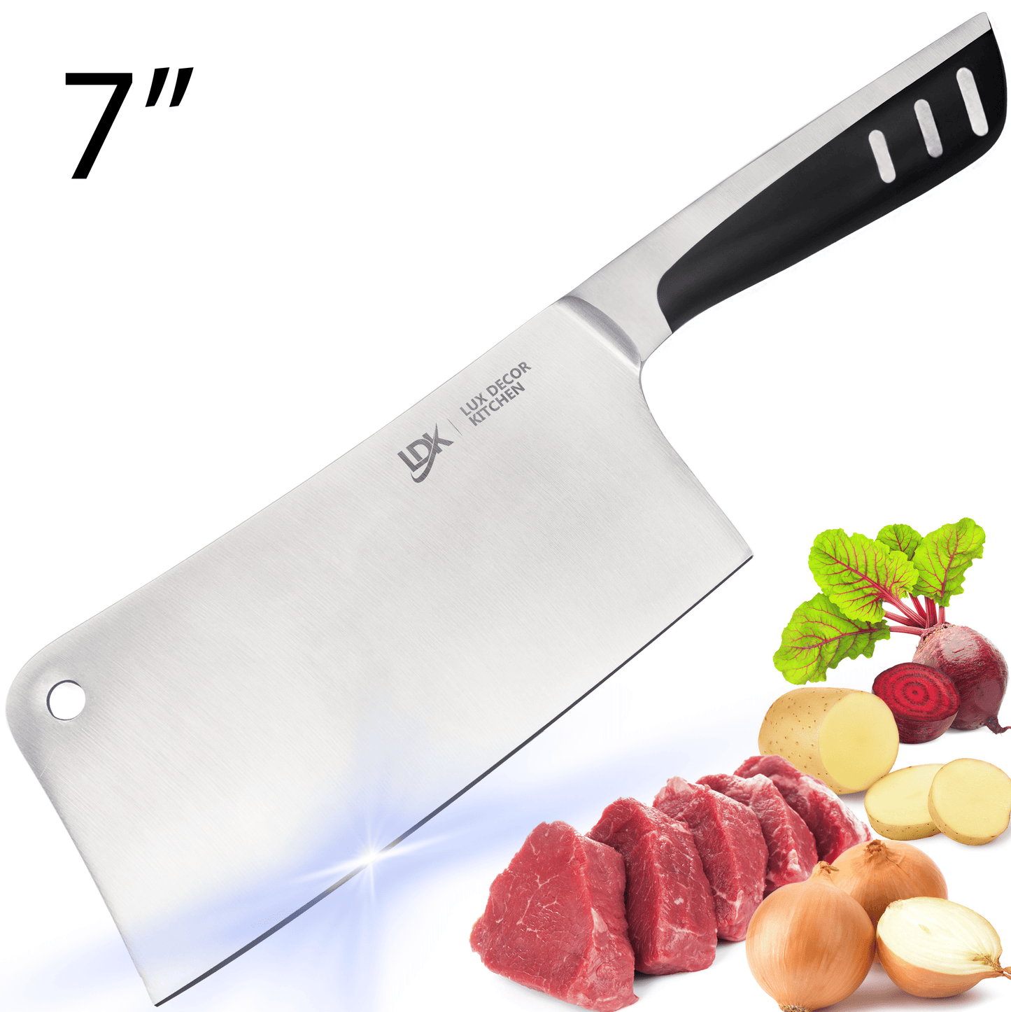 Lux Decor Kitchen Butcher Knife Stainless Steel - 7 Inch Multi Purpose Best for Home Kitchen and Restaurants Chef Knife Heavy Duty Chopper Meat Cleaver