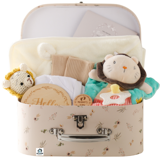 Set cadou nou născuți, prosop ursuleț, pătura leu, body, accesorii