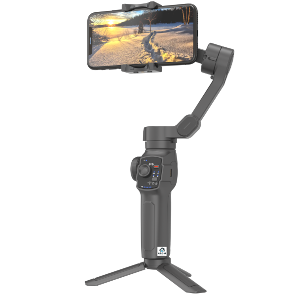 Sistem de stabilizare, gimbal, L9 ATOM DEALS®️, anti shake, pliabil, portabil, autonomie 210 min, incarcare rapida, baterie Li-ion, urmarire AI fata, corp, obiect, functii timelapse, dolly zoom, panoramic, compatibil iOS/Android, greutate redusa, negru