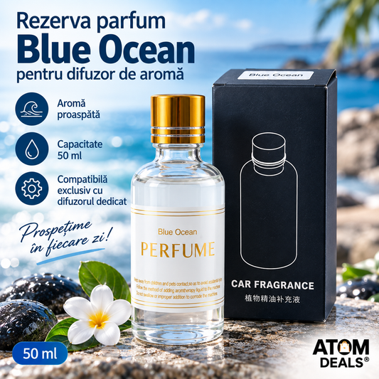 Rezerva parfum Blue Ocean 50 ml pentru odorizant auto ATOM DEALS®