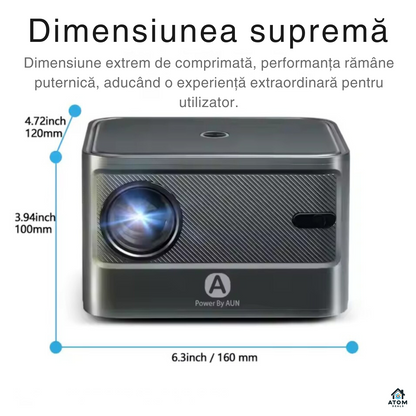 Mini proiector ATOM DEALS®️, LED HD 720P, 4200 lumeni, Android 9, portabil, sunet