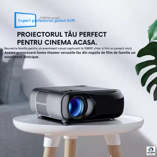 Videoproiector LED 1080P ATOM DEALS®️, 8200 lumeni, 4K suport, Android, short throw ATOM Deals