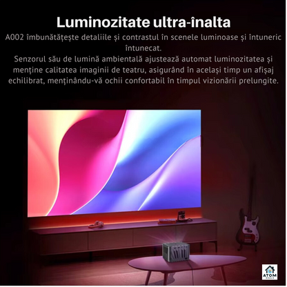 Mini proiector ATOM DEALS®️, LED HD 720P, 4200 lumeni, Android 9, portabil, sunet