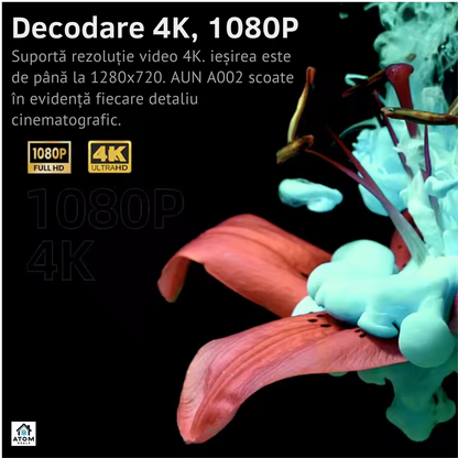 Mini proiector ATOM DEALS®️, LED HD 720P, 4200 lumeni, Android 9, portabil, sunet